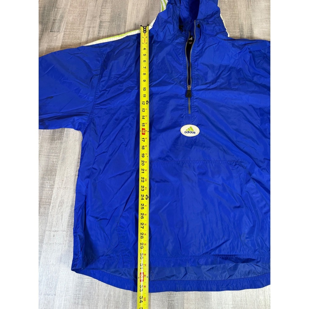 Vintage Adidas Windbreaker Pullover Jacket Blue Lime Green XXL 1/4 Zip Hooded - Picture 9 of 16